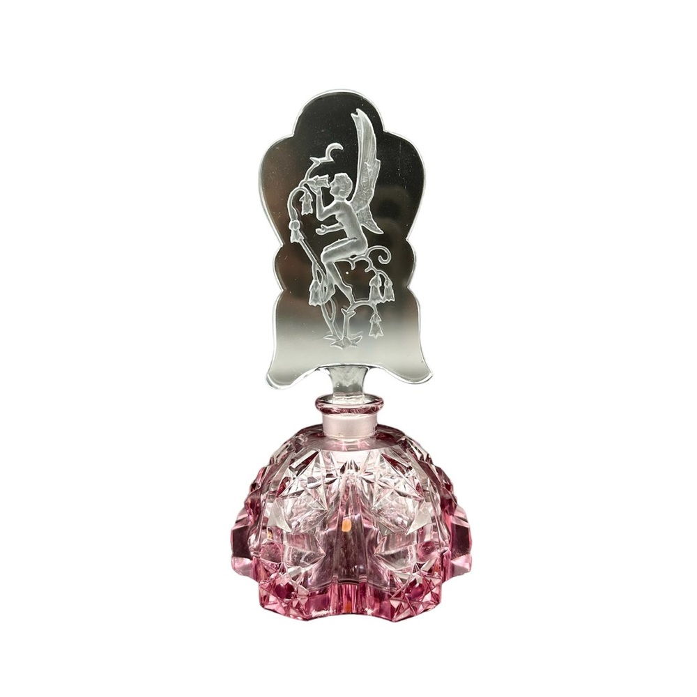 Vintage Aristo Violet Winged Nymph With Flowers Bohemian Glass Perfume Bottle